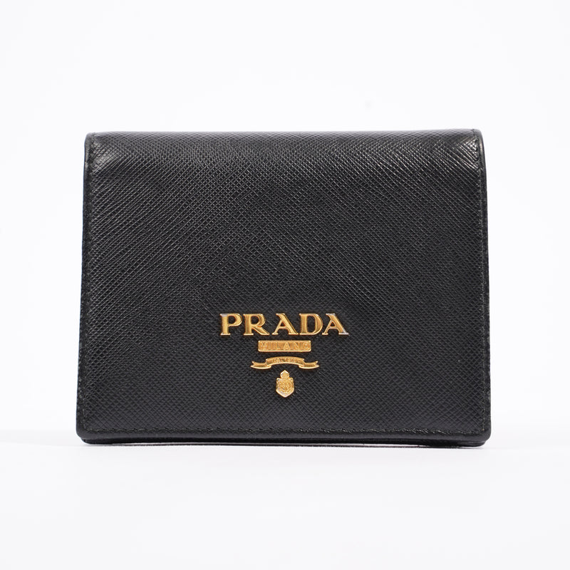  Compact Wallet Black Saffiano Leather
