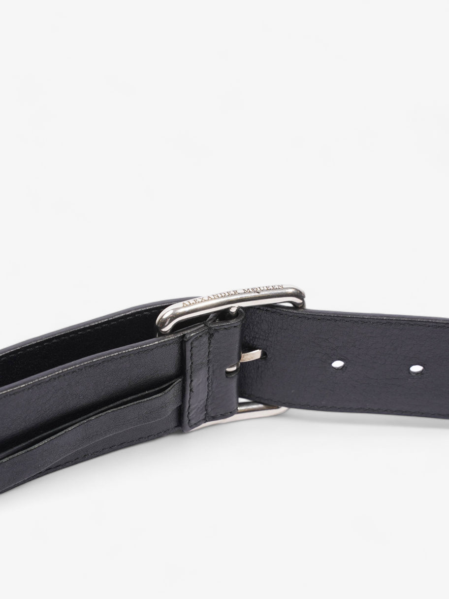 Square Buckle Belt Black Calfskin Leather 75cm 30