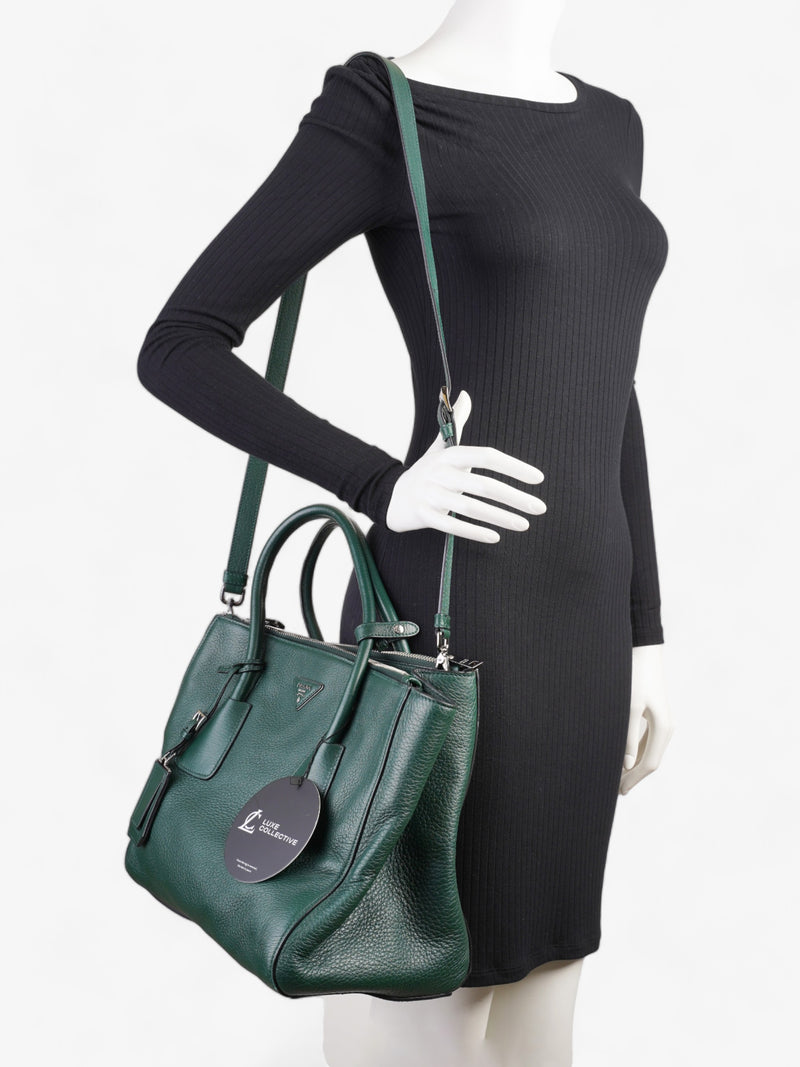  Double Zip Tote Green Saffiano Leather