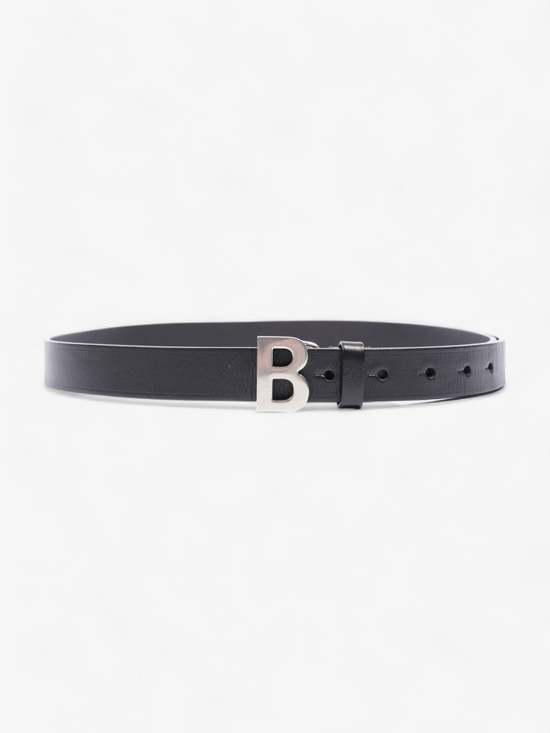  B Buckle Slim Belt Black Leather 95cm