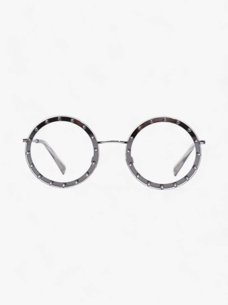  Round Clear Crystal Sunglasses Silver Acetate 135mm