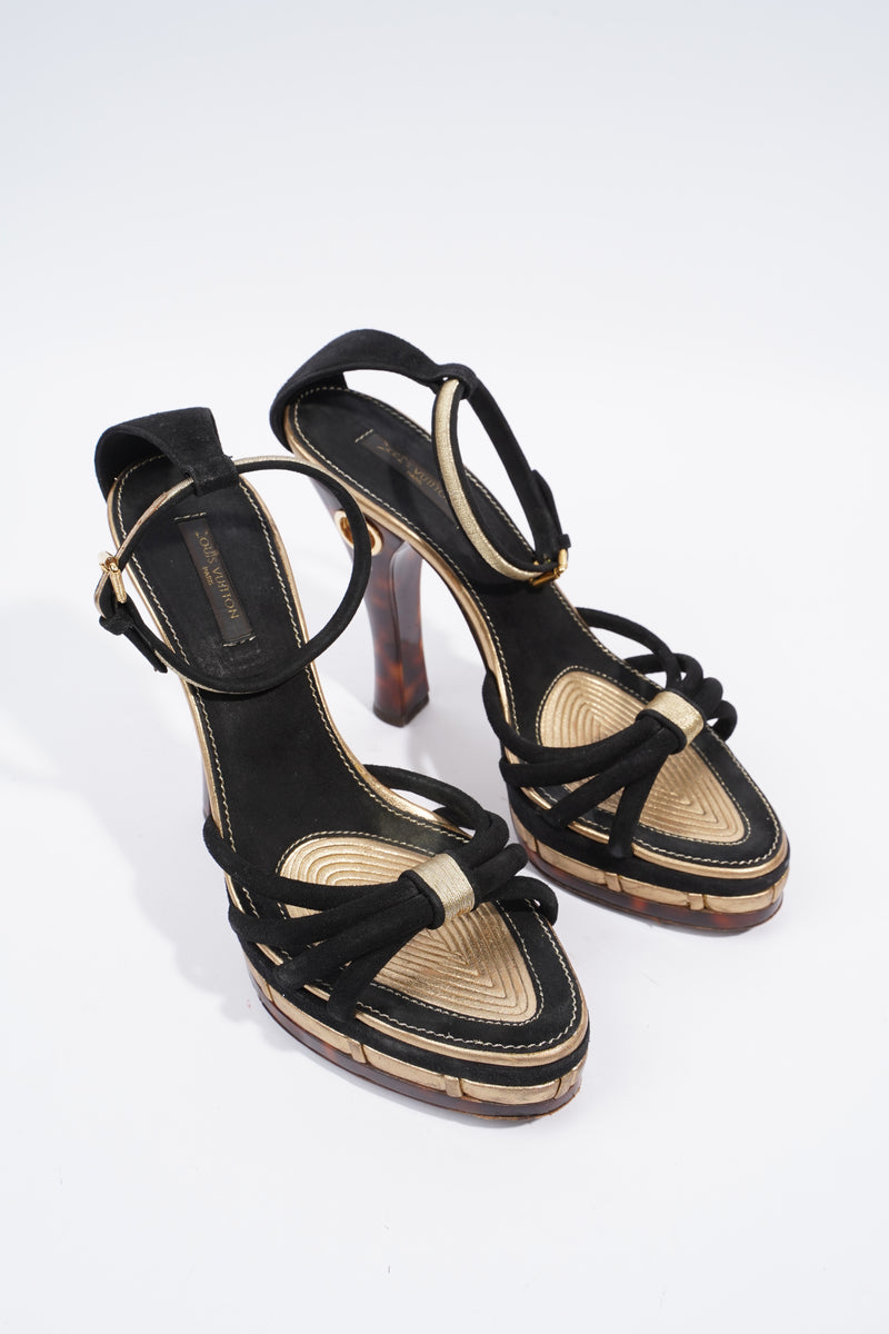  Ankle Strap Sandal 120 Black / Gold Suede EU 38 UK 5