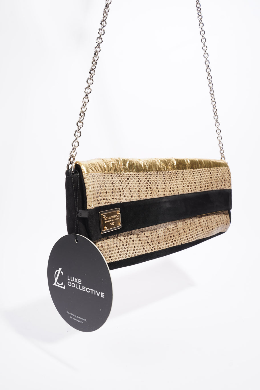 Clutch Bag With Chain Black / Gold Python Image 12