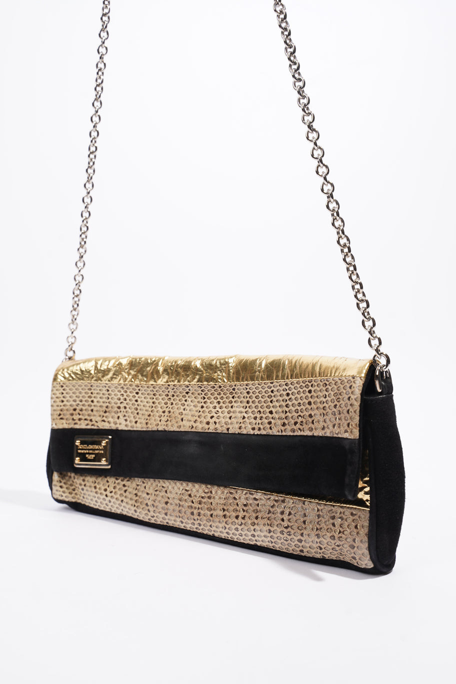Clutch Bag With Chain Black / Gold Python Image 13
