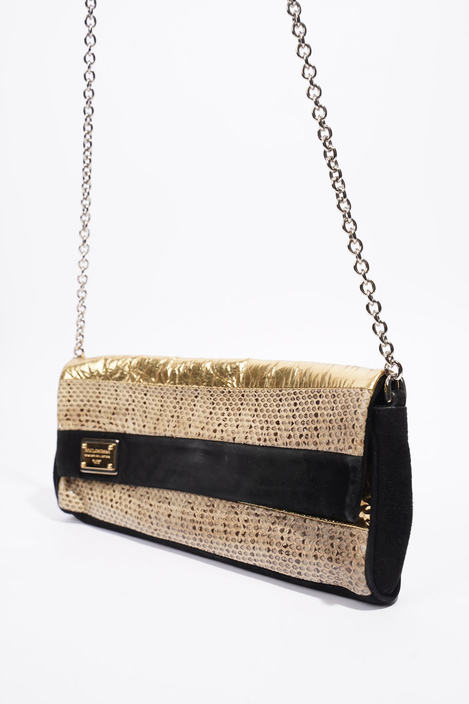 Clutch Bag With Chain Black / Gold Python Image 15