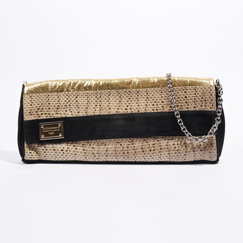  Clutch Bag With Chain Black / Gold Python