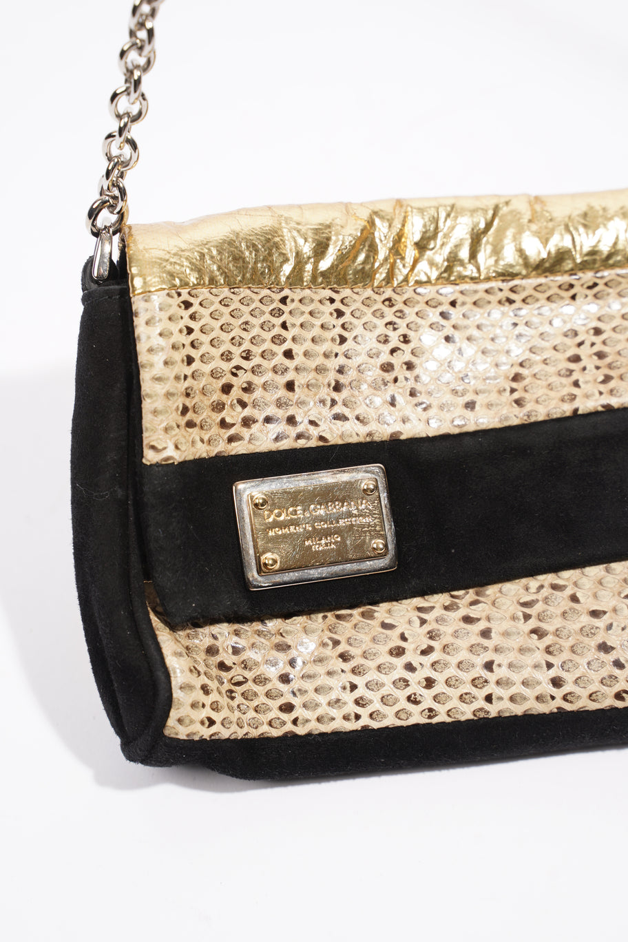 Clutch Bag With Chain Black / Gold Python Image 3