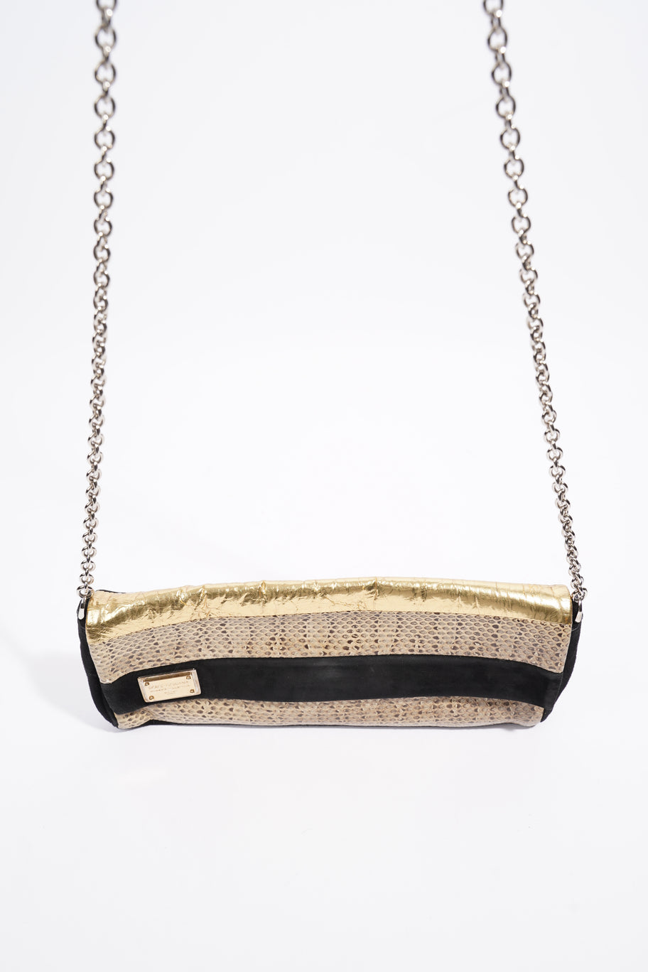 Clutch Bag With Chain Black / Gold Python Image 8