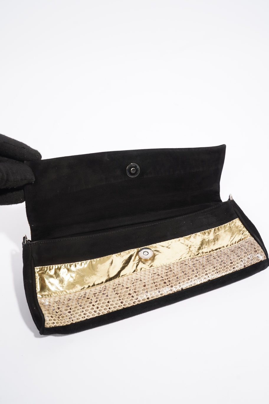 Clutch Bag With Chain Black / Gold Python Image 9