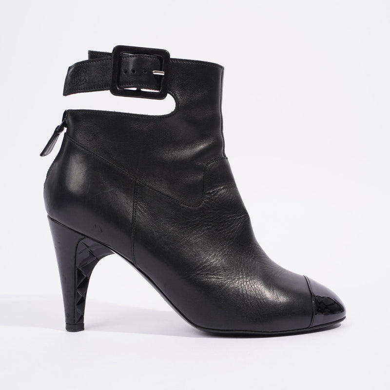  Patent Toe Ankle Boot 80 Black Leather EU 38 UK 5