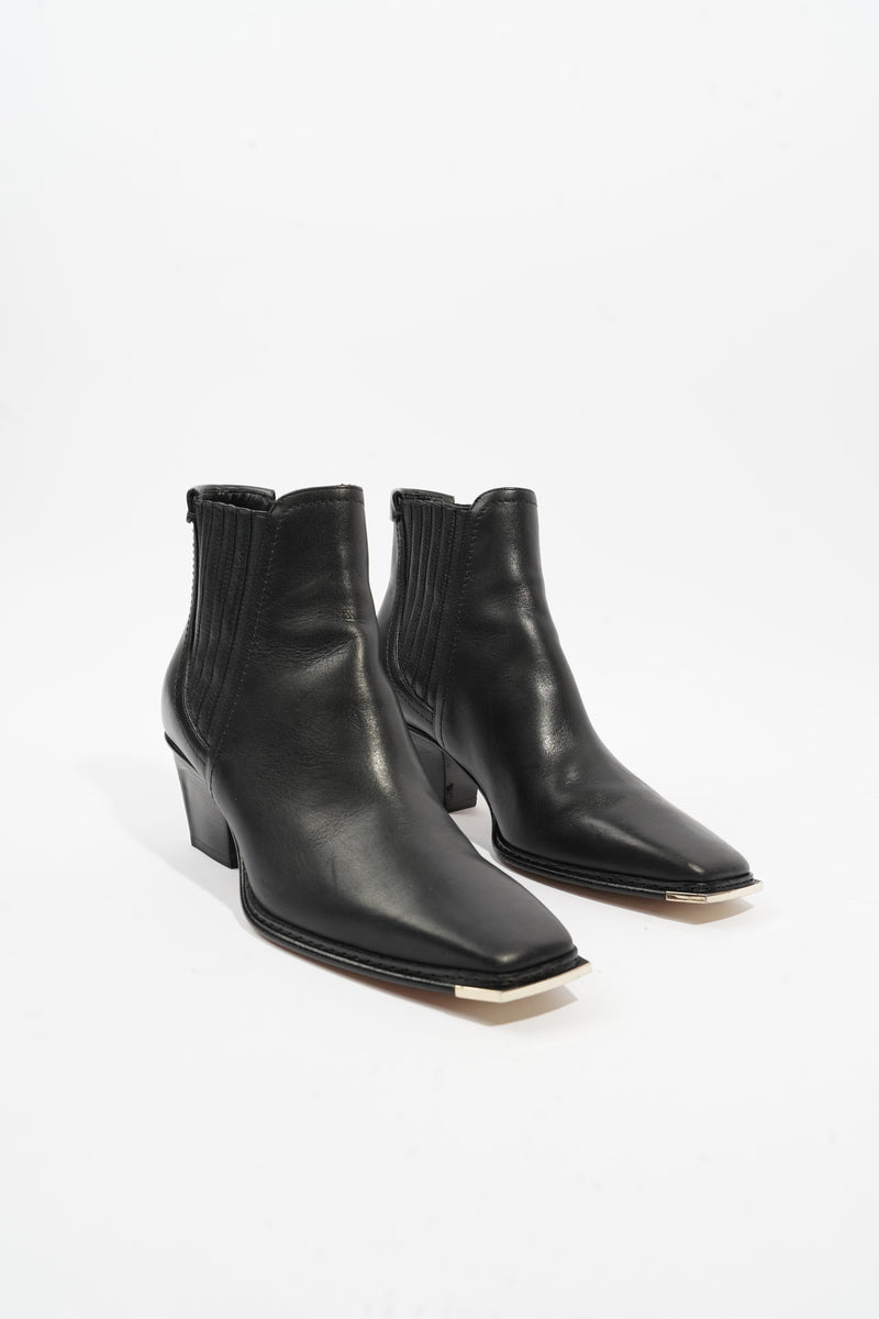  Square Toe Ankle Boots Black Leather EU 38 UK 5