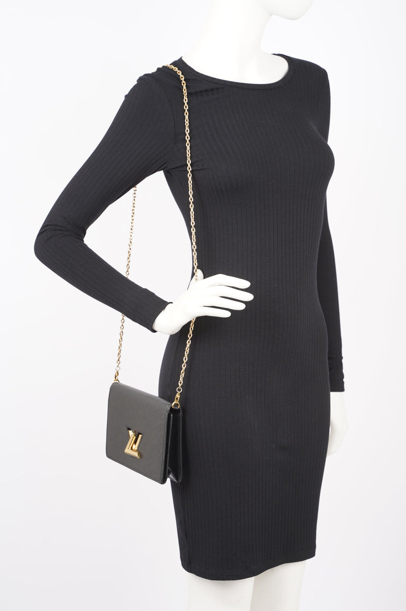 Gorgeous Authentic Louis Vuitton Black Epi Twist Belt Chain Wallet  Crossbody Bag