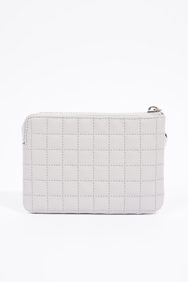 Celine Light Grey Quilted Calfskin Leather Coin and Card Pouch C