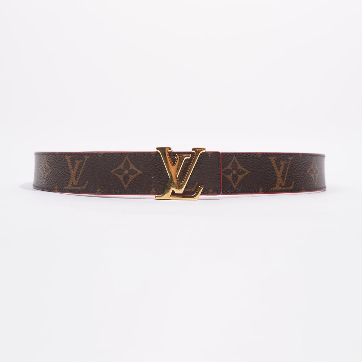 Authentic Louis Vuitton Damier Azur Canvas Leather Gold LV Initials Belt  85/34