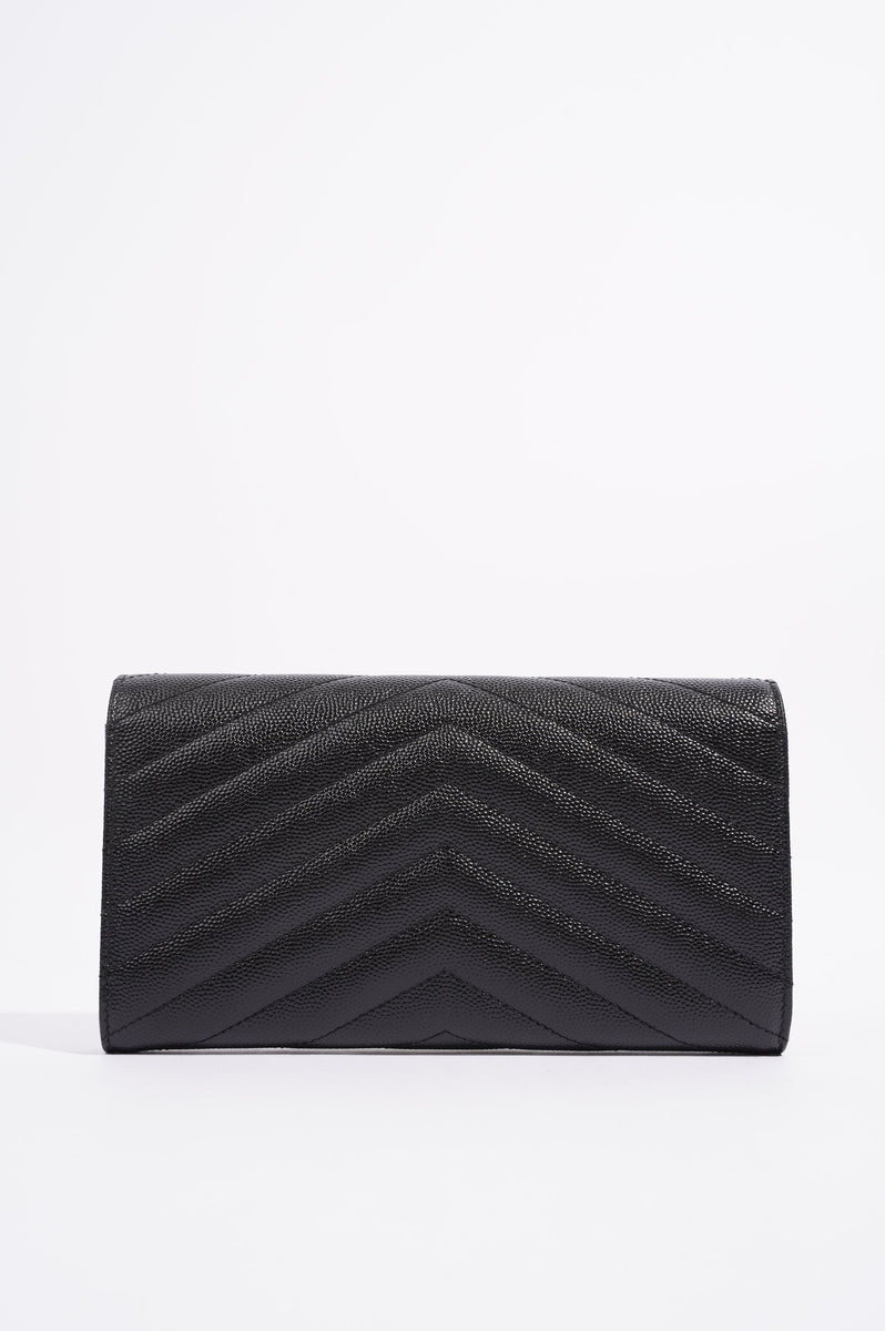 Saint Laurent Black Cassandre Matelassé Flap Wallet Grain De