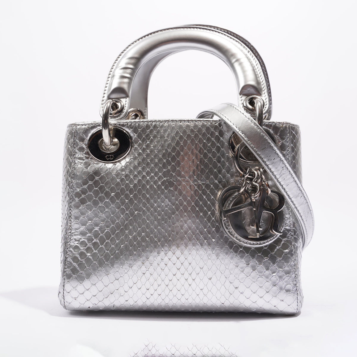 Christian Dior Womens Lady Dior Silver Python Mini Luxe Collective