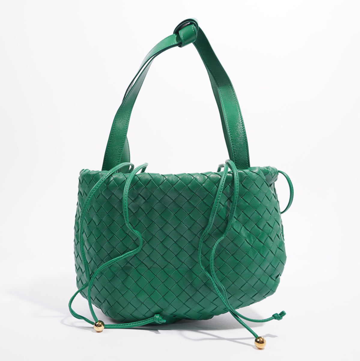 Bottega Veneta Intrecciato Leather Shoulder Bag, Bag, Green - Black