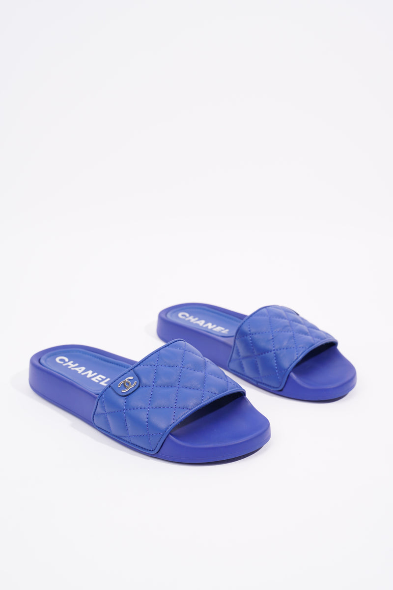 Chanel best sale slides blue