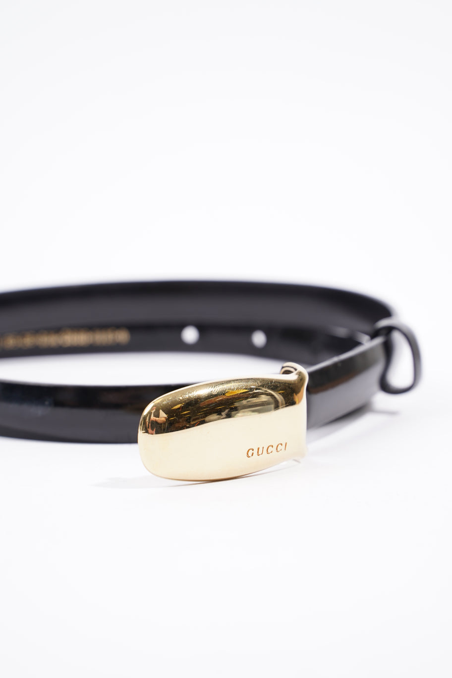 Oval Buckle Thin Belt Black / Gold Buckle Patent Leather 65cm 26