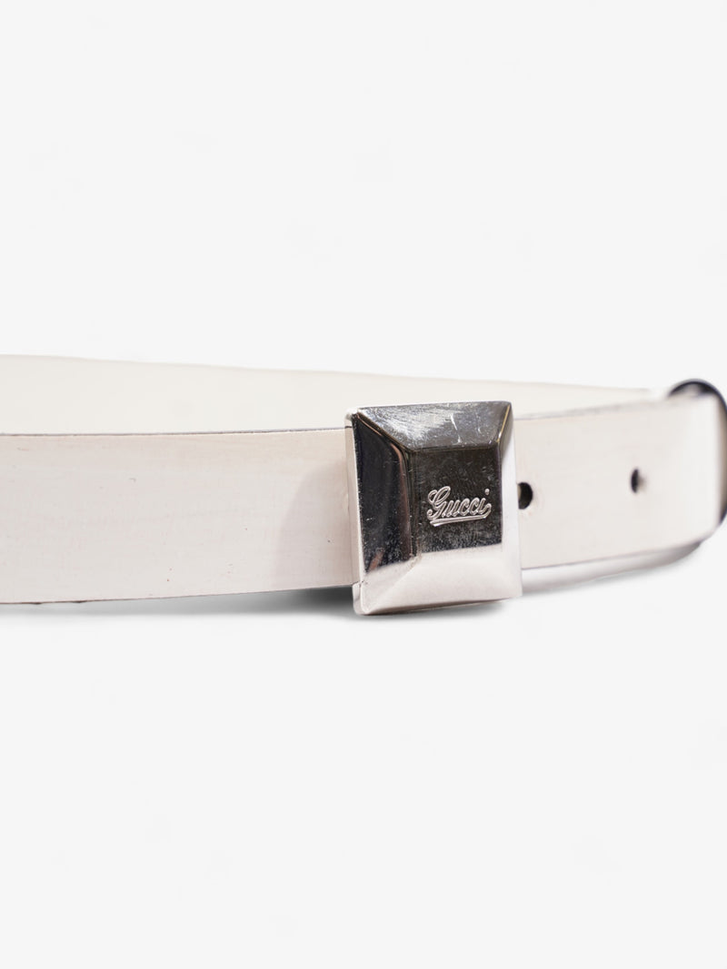  Thin Square Buckle Belt White Patent Leather 85cm
