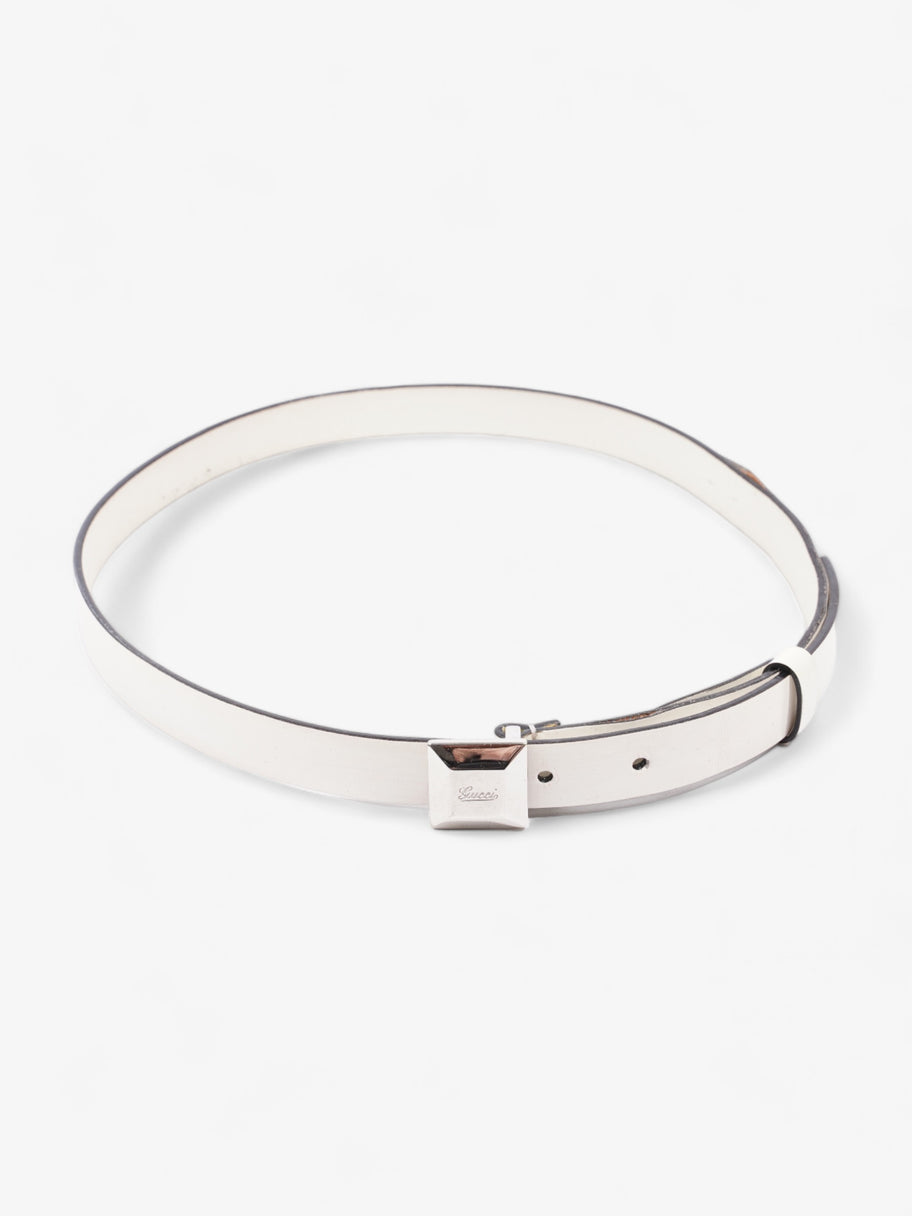 Thin Square Buckle Belt White Patent Leather 85cm Image 3