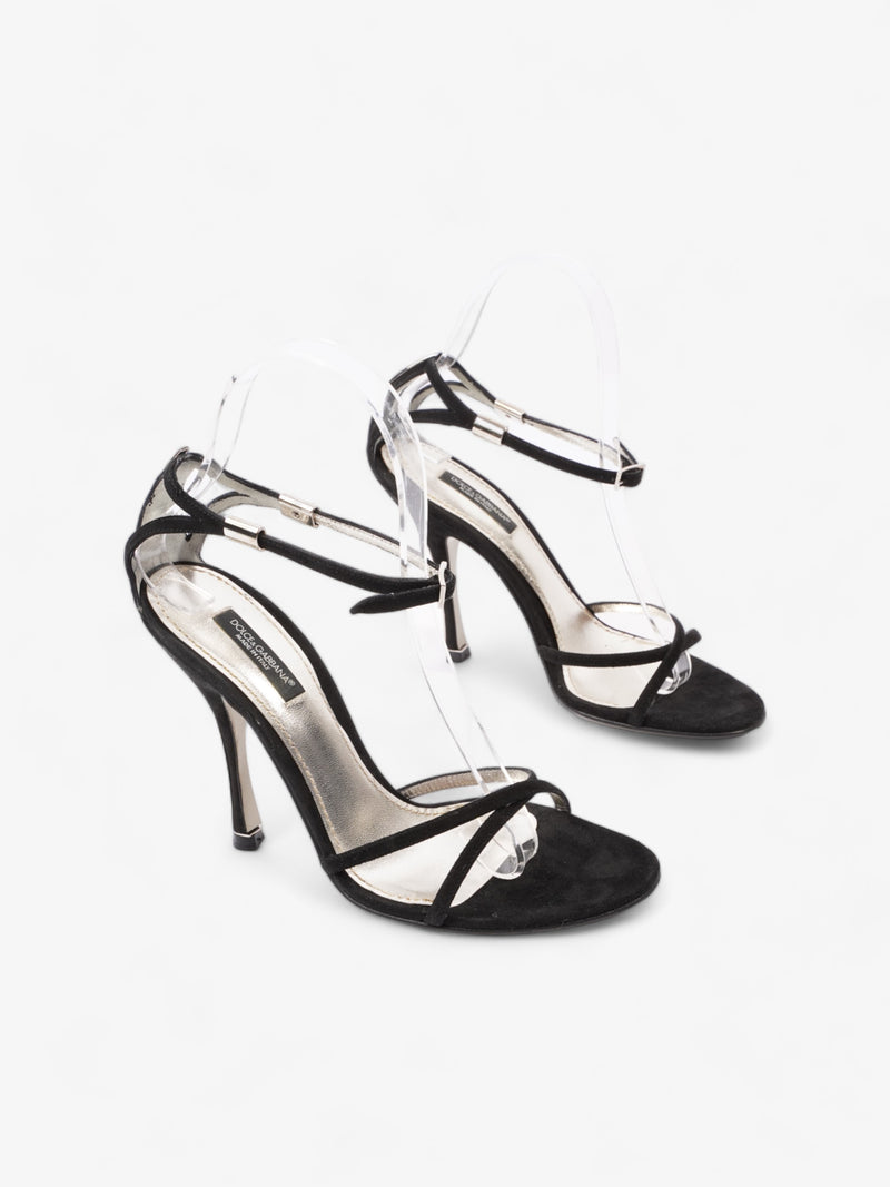  Dolce and Gabbana Strappy Heels 90mm Black / Silver Suede EU 36 UK 3