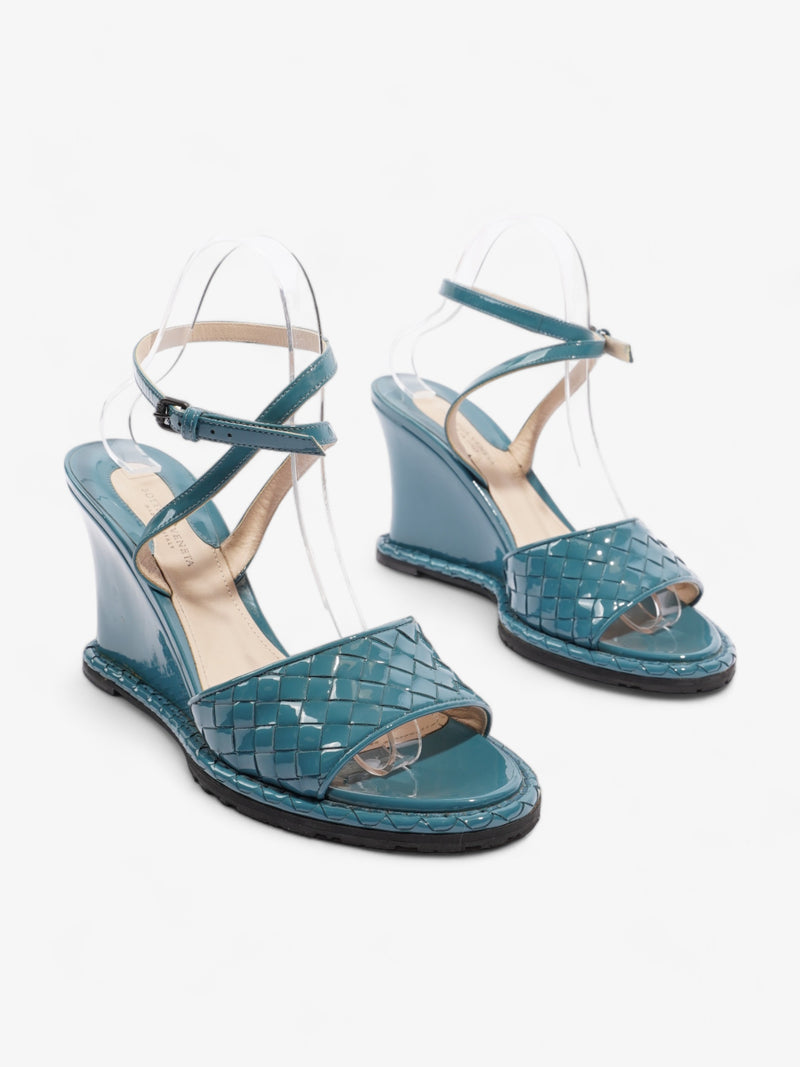  Strap Wedge Sandals 100 Turquoise Patent Leather EU 39 UK 6