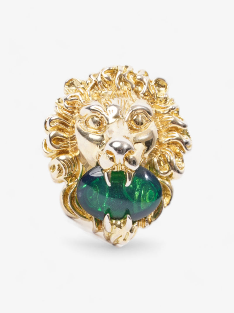  Gucci Lion Head Ring Gold / Green Base Metal L