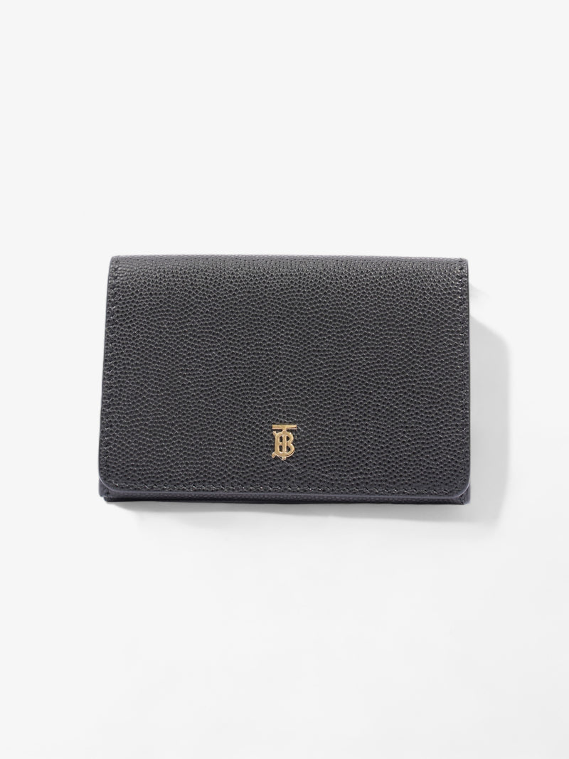  TB Compact Tri-Fold Wallet  Black Calfskin Leather