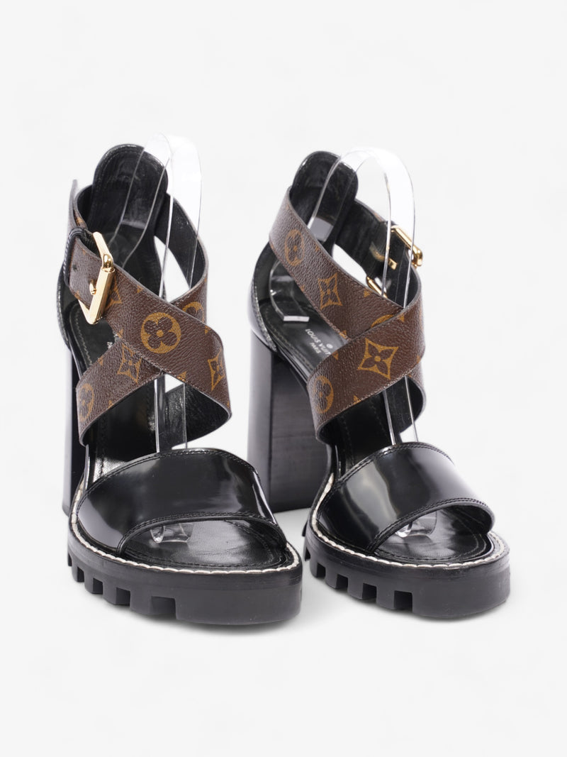  Star Trail Sandals 100 Black / Brown Monogram Patent Leather EU 38 UK 5