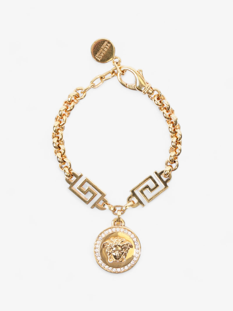  Crystal Medusa Medallion Greca Chain Bracelet Gold Base Metal 20cm