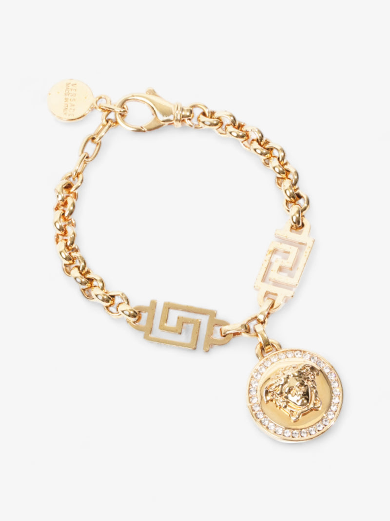  Crystal Medusa Medallion Greca Chain Bracelet Gold Base Metal 20cm