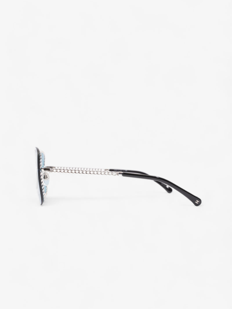  Chain Detailed Sunglasses with Double Chain Blue / Silver Acetate 140mm