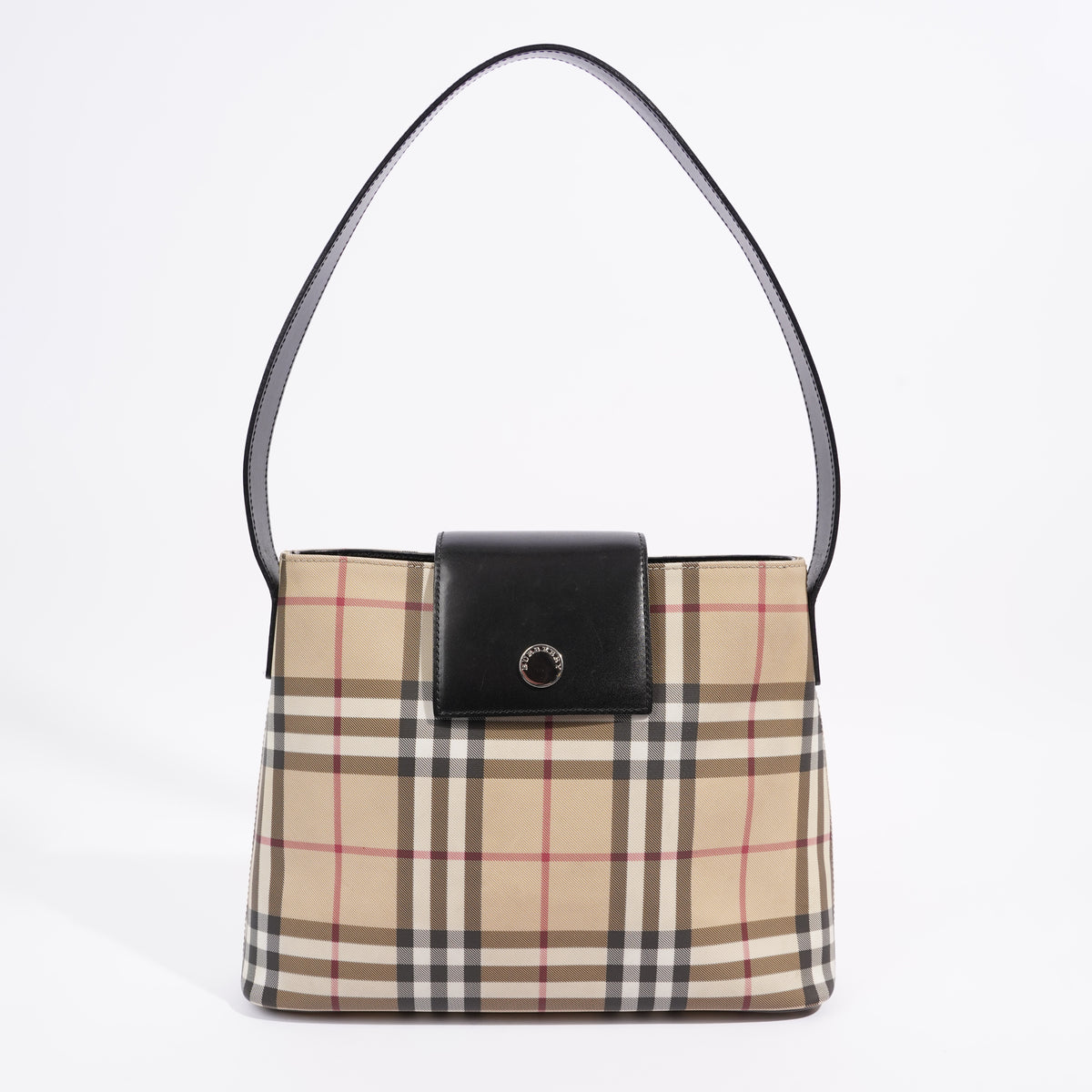 This chic hobo is crafted of classic Burberry Nova check canvas.