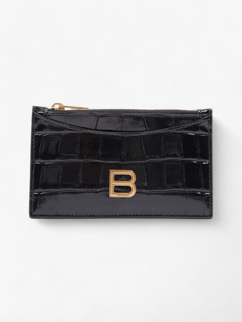  Hourglass Zipped Croc-Effect Cardholder Black Leather