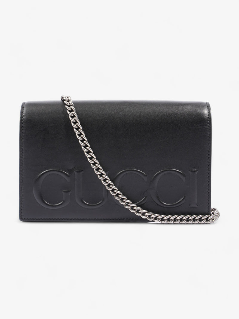  Embossed XL Chain Strap Shoulder Bag Black Calfskin Leather