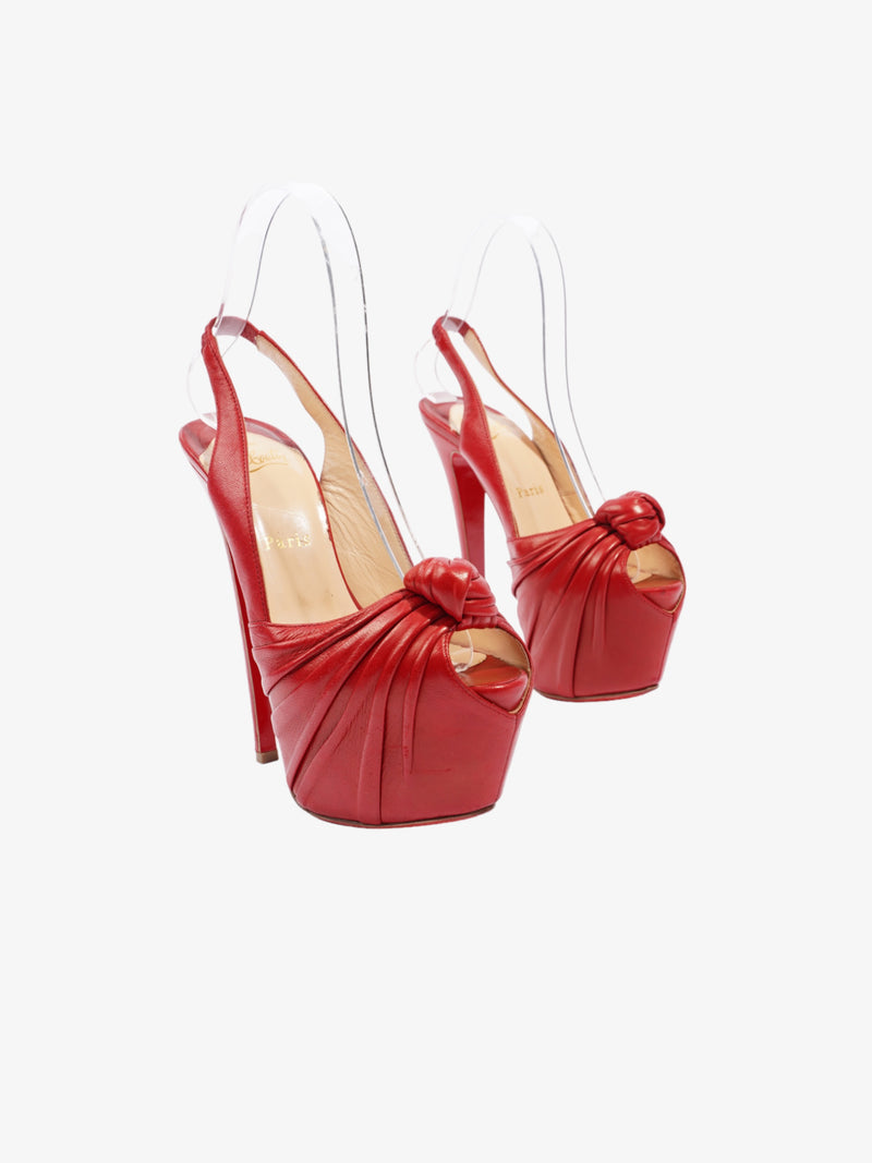  Pleated Accents Slingback Pumps 125mm Red Leather EU 36 UK 3