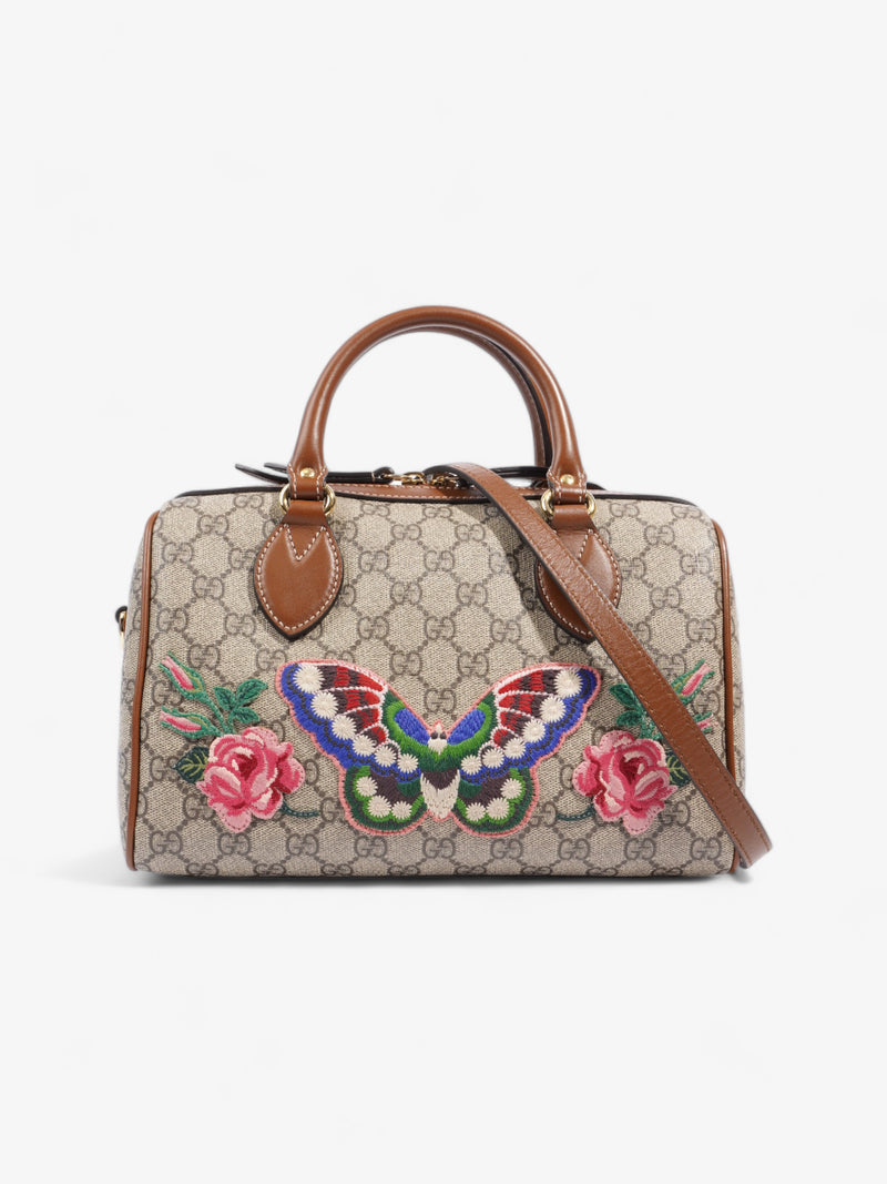  Butterfly And Roses Embroidered Boston Bag Beige And Ebony GG Supreme / Brown / Multicoloured Butterfly Coated Canvas