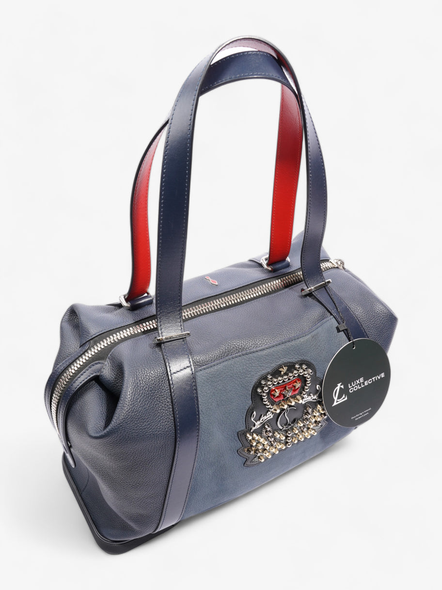 Bagdamon Boston Duffle Bag  Navy Blue  / Red Leather Image 8