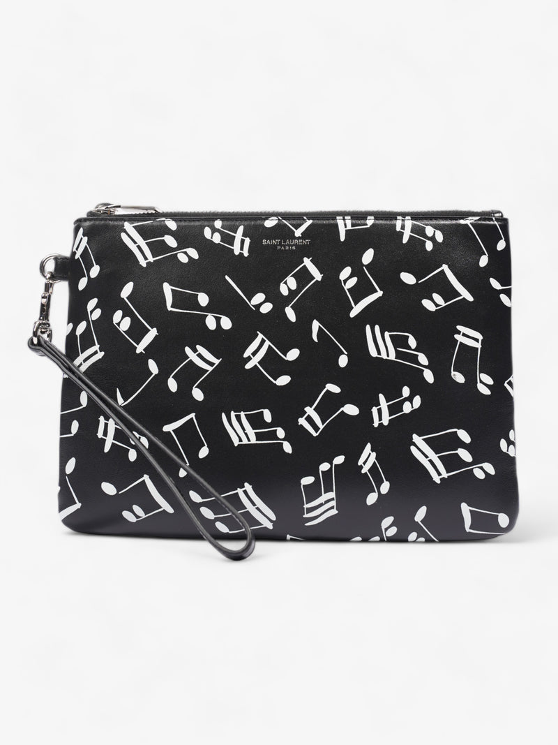  Musical Notes Pouch Black / White Calfskin Leather