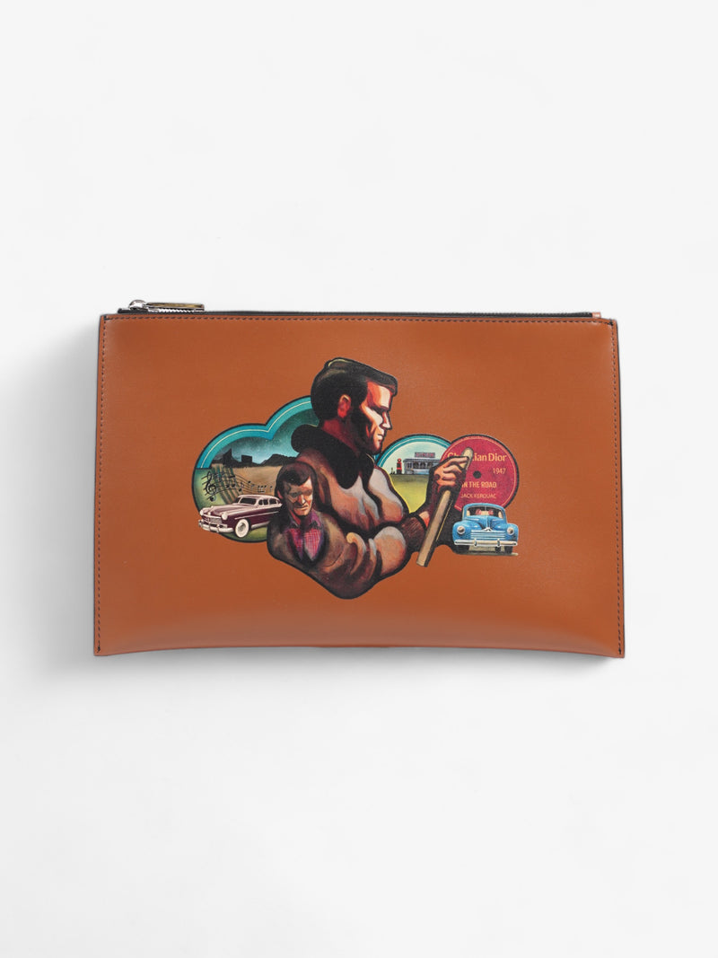  On the Road Jack Kerouac Zip Pouch Tan Leather