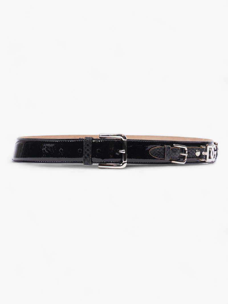  Silver Buckle Belt Black / Silver Patent Leather 90cm 36