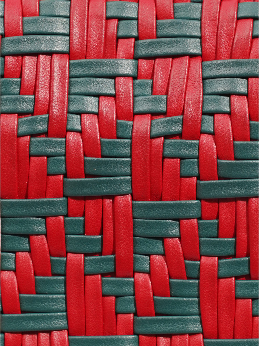 Boy Braided Fabric Flap Bag Green+ / Red Leather Image 15