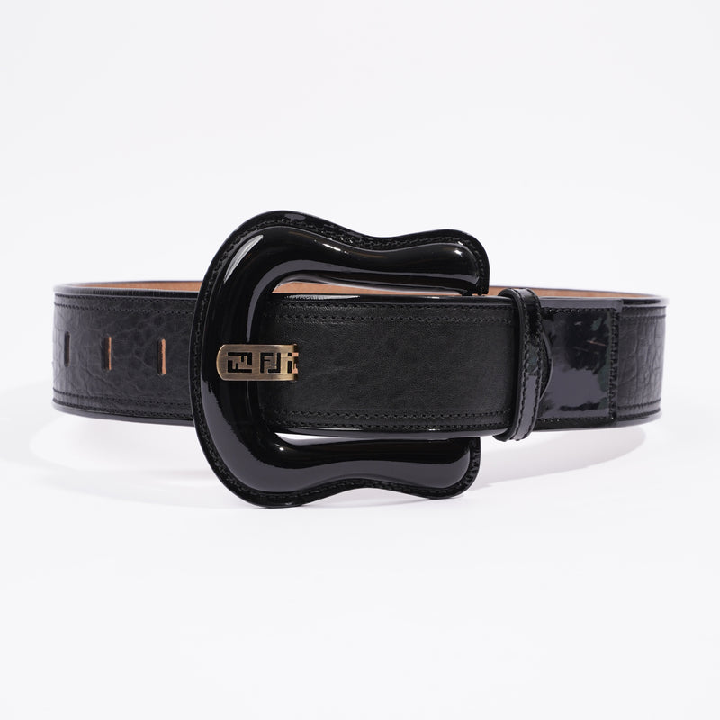  Wide Giant Buckle Belt Black Leather 85cm 34''