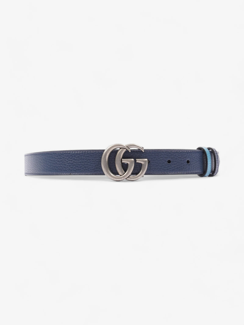  GG Marmont Thin Reversible Belt Navy / Aqua Blue Leather 95cm 38mm
