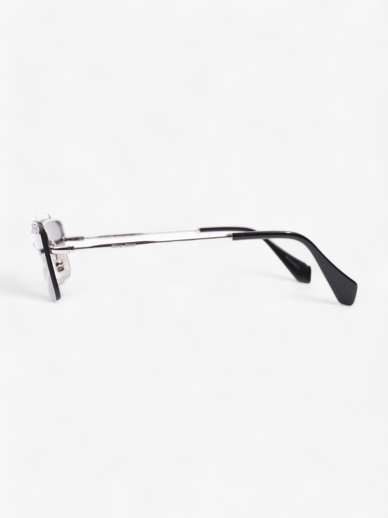  Crystal Embellished Rectangular Frame Sunglasses Black / Silver Acetate 58mm 18mm