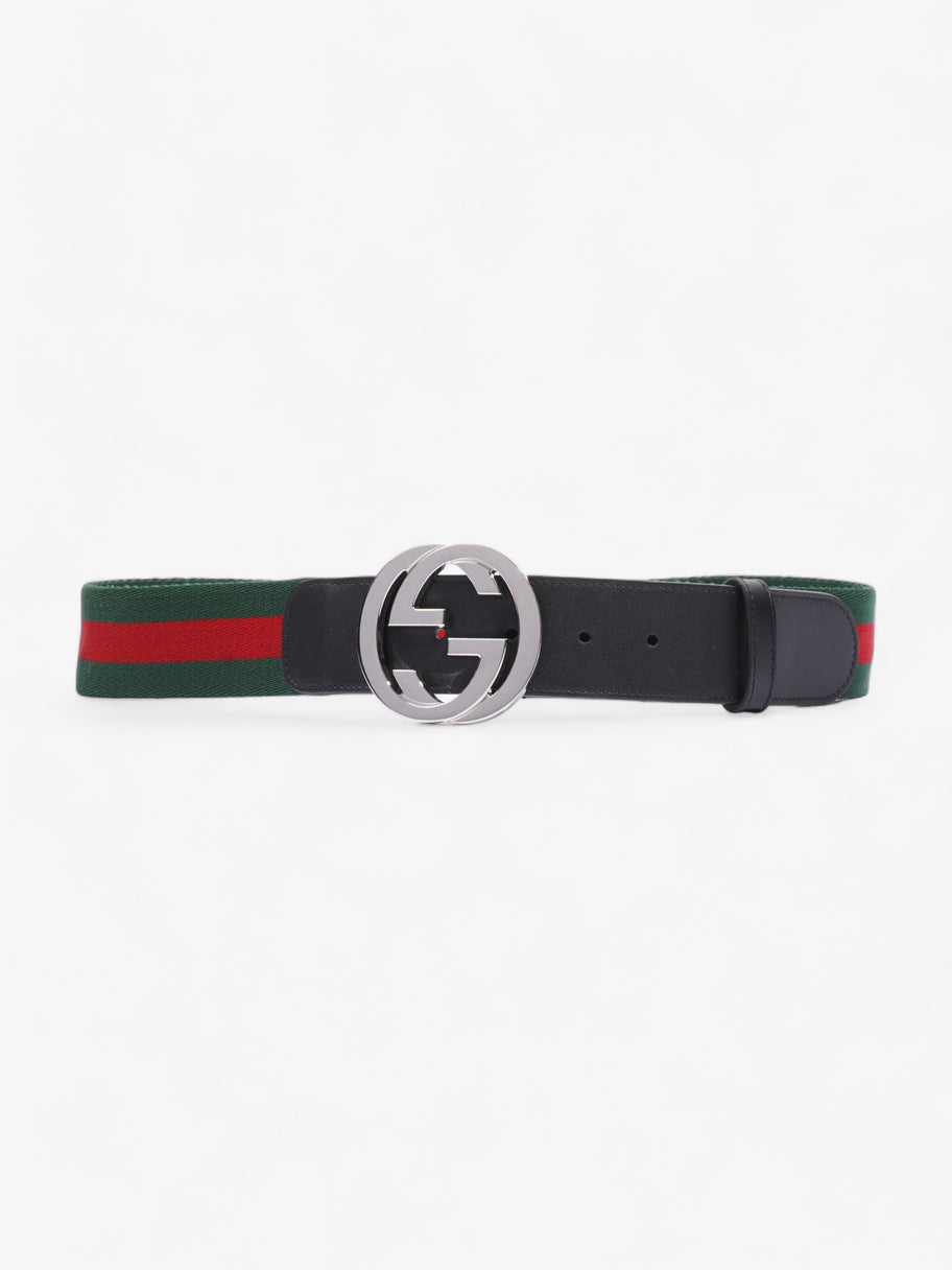 Web Belt with G Buckle Green / Red / Black Leather 80-32 Image 1