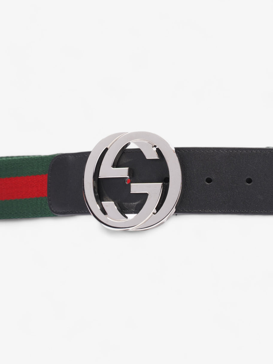 Web Belt with G Buckle Green / Red / Black Leather 80-32 Image 2