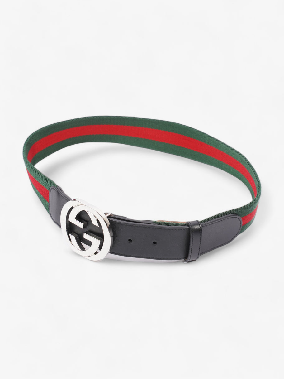 Web Belt with G Buckle Green / Red / Black Leather 80-32 Image 3