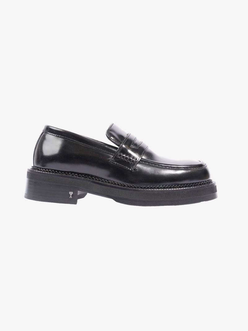  Square-toe Polished Loafers Black Calfskin Leather EU 40 UK 7